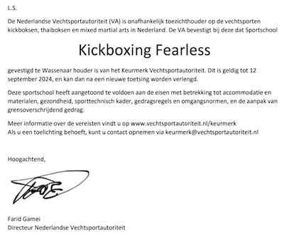 Fearless kickboxing Keurmerk VA